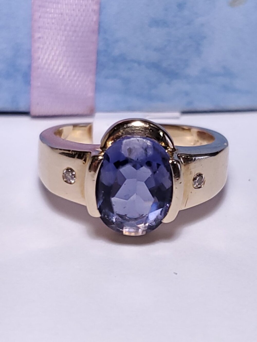 Estate 1.75ct Natural Tanzanite & Diam JC Rinker 14Kt YG 1/2 bezel S-4 Ring24967